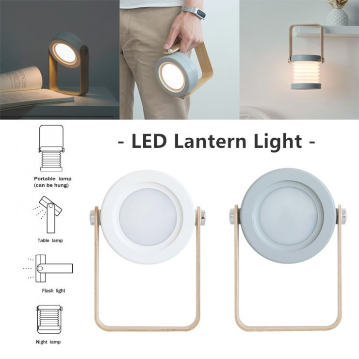 Lanterne LED rétractable et pliable avec poignée en bois